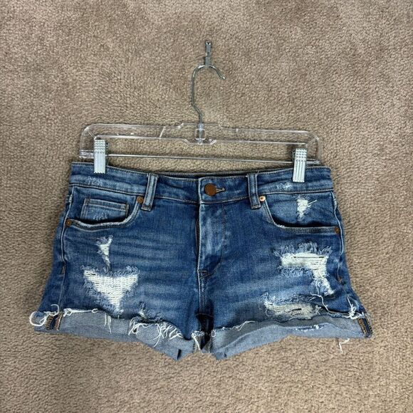 BlankNYC Fulton Jean Shorts Womens Size 26 Blue Distressed Denim 2" Rolled Hem‎ - Picture 2 of 11